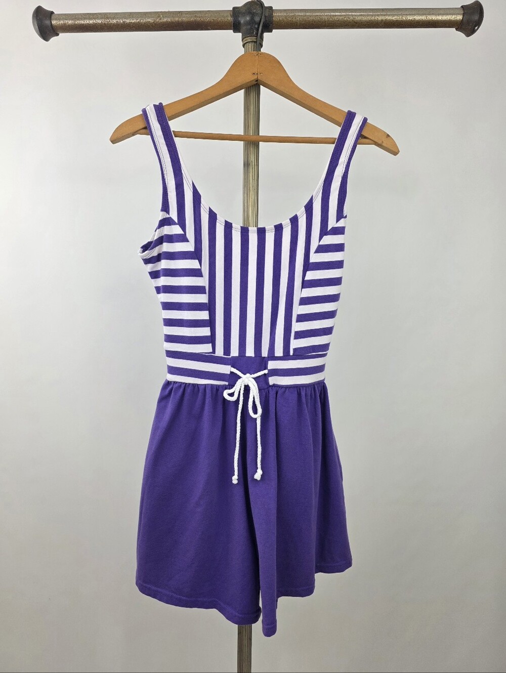 Vintage 80's Sunstreak Purple White Striped Sleeveless Romper Playsuit Size 10
